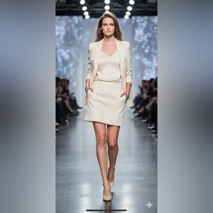 JUDITH & CHARLES Elegant Cream Women's classic a line wool blend Skirt Canada